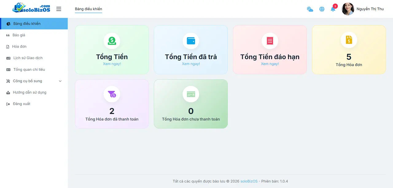 Giao diện quản trị dành cho Khách hàng